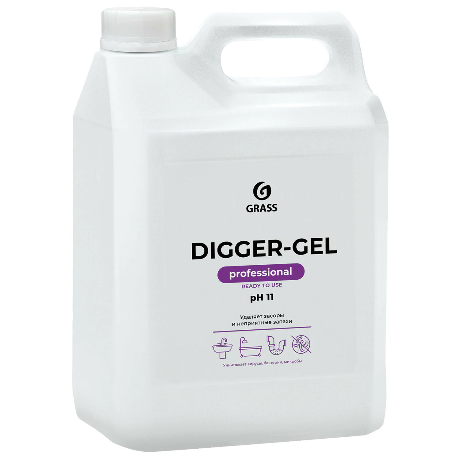 Средство для прочистки канализационных труб 5,3кг GRASS DIGGER-GEL, гель, щелочное, 125206 605625