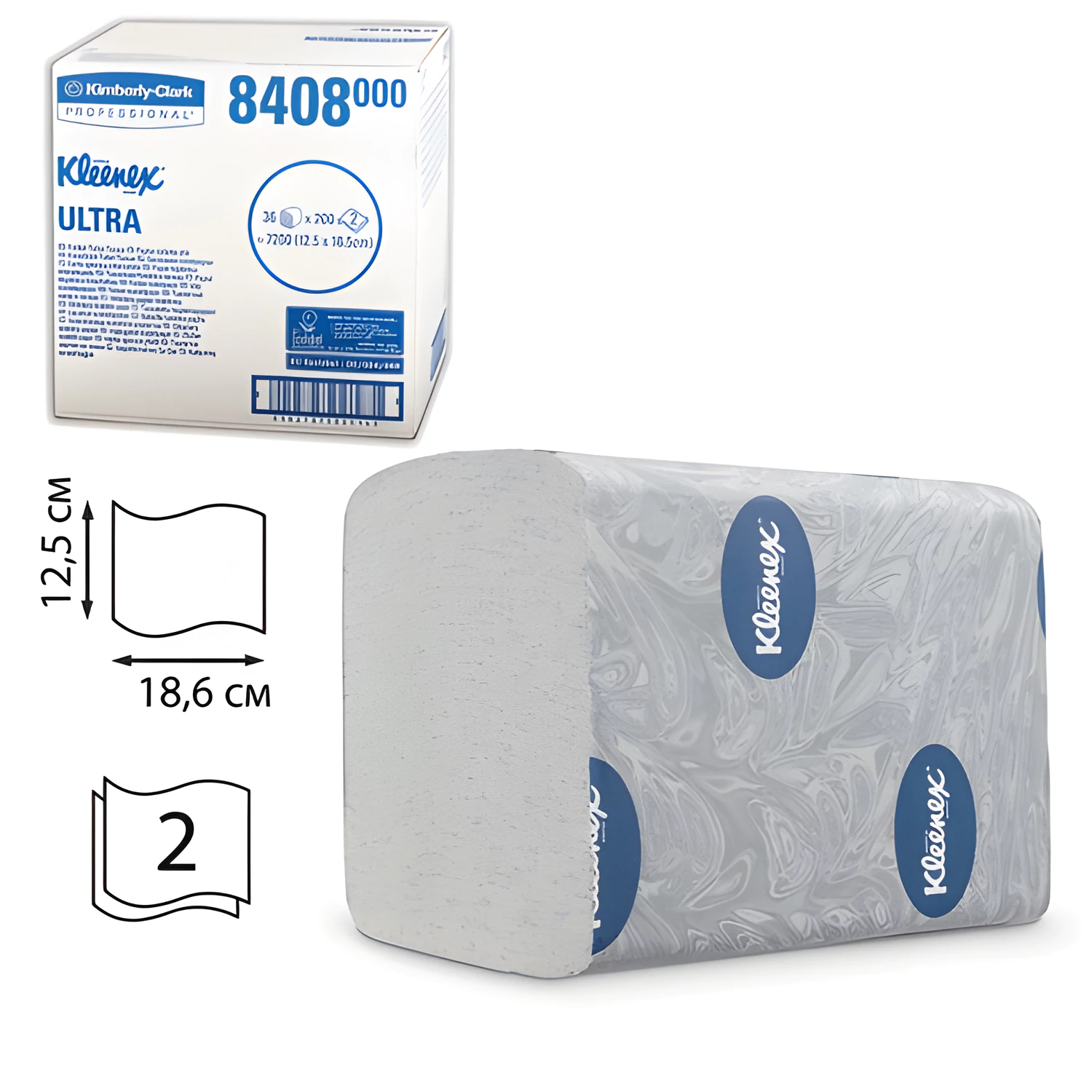 Бумага туалетная KIMBERLY-CLARK Kleenex,КОМПЛЕКТ 36шт,Ultra,лист,200л,18,6х12,5, 2-сл(дис601545) 8408 126128