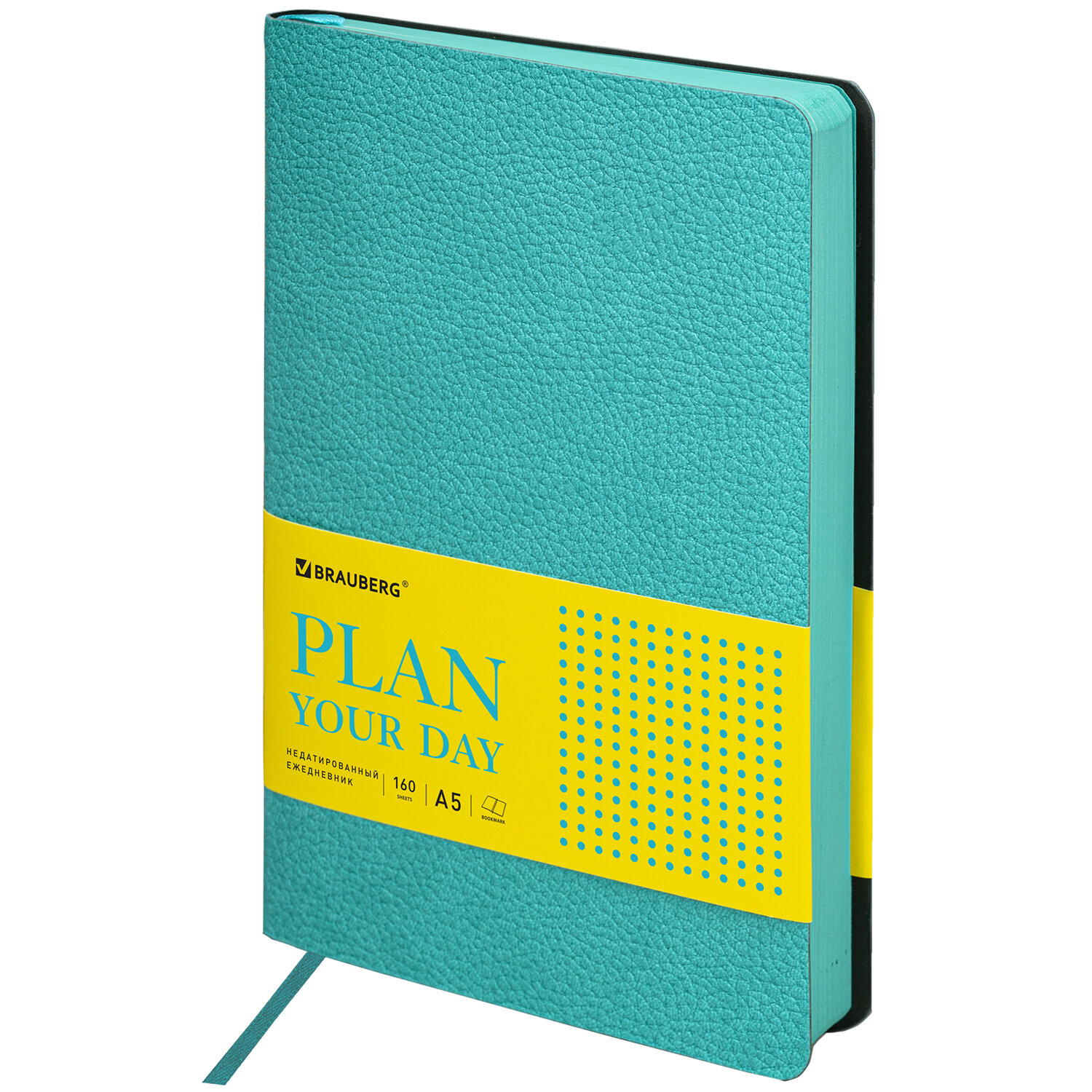 Ежедневник недатированный А5 138х213мм BRAUBERG Stylish под кожу, гибкий 160л, бирюзовый, 111862