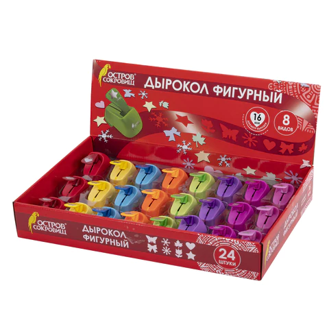 Дырокол фигурный, диаметр вырубки 16 мм, НАБОР 24 шт ассорти, ОСТРОВ СОКРОВИЩ, 665225 - МСК «Форвард»