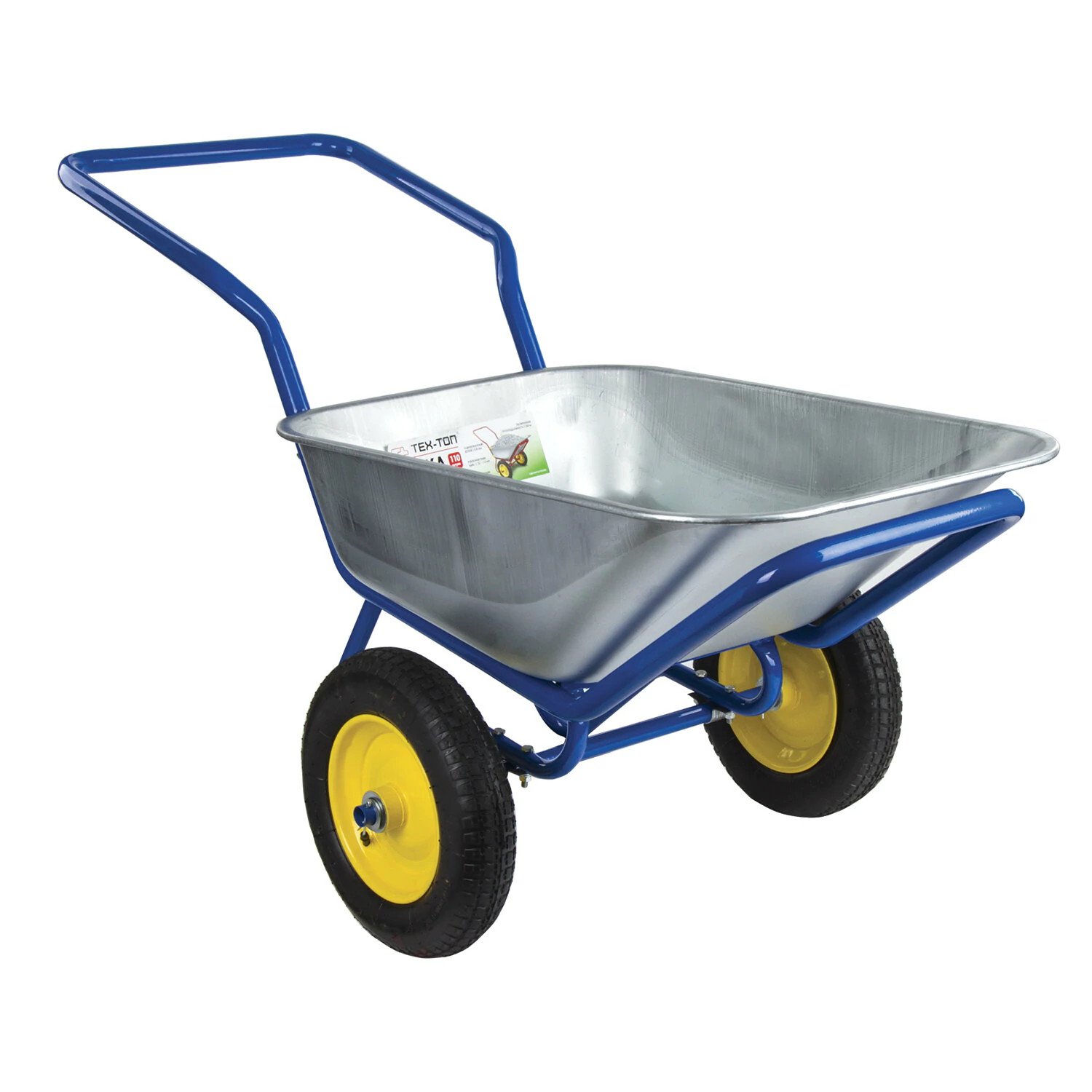 Тачка садово-строительная ТЕХ-ТОП, 110л, макс вес 260кг, цинковый кузов, пневмоколеса d=360мм,606628