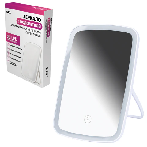 Зеркало настольное с LED-подсветкой для макияжа, 24х17 см, 3 режима свечения, аккумулятор 800 mAh, цвет белый, WBZ (ВБЗ), 609333 - МСК «Форвард»