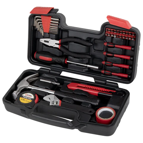 Набор инструментов столярно-слесарный, 40 предметов, пластиковый кейс, ГРАНДМАСТЕР, 671332 - МСК «Форвард»