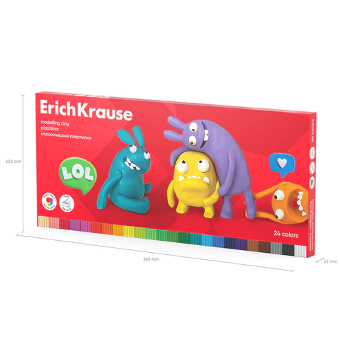 Пластилин классический ERICH KRAUSE "Jolly Friends", 24 цвета, 432 г, со стеком, 61350 107471 - МСК «Форвард»