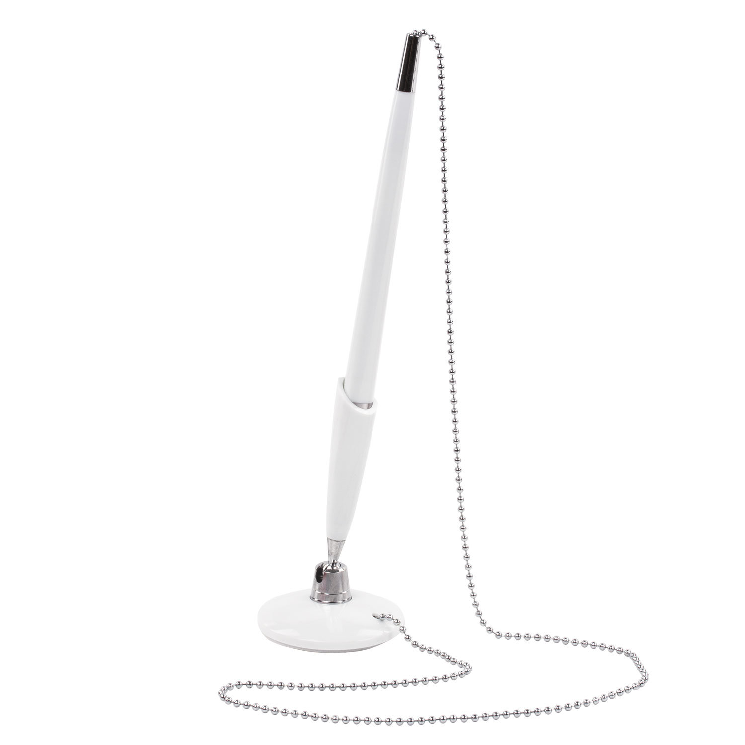 Ручка шариковая настольная BRAUBERG Стенд-Пен Уайт1, СИНЯЯ, цепочка, корпус белый, 0,5мм, 141044