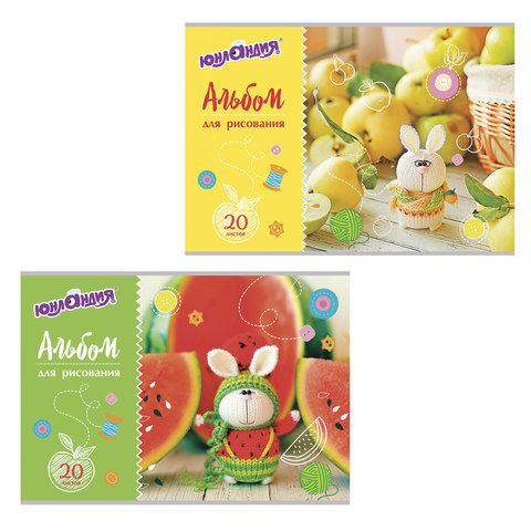 Альбом д/рис. А4 20л., скоба, обложка картон, ЮНЛАНДИЯ, 202х285мм, Вязаный заяц (2вида), 105050