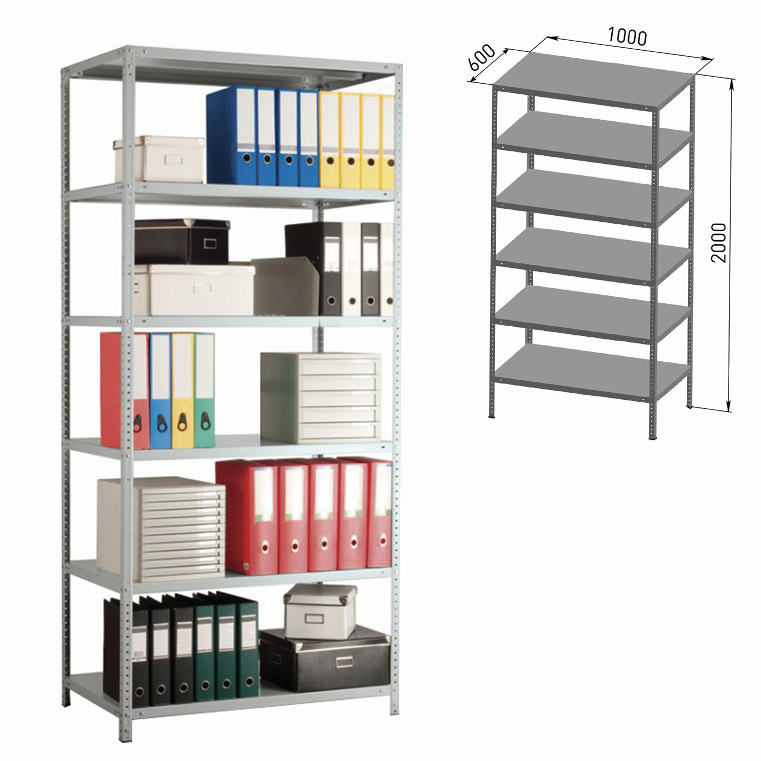 Стеллаж металлический ПРАКТИК "MS" (в2000*ш1000*г600мм), 6 полок MS 200/100х60/6 290962