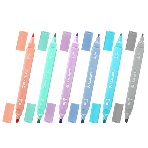 Набор текстовыделителей двусторонних 6 ПАСТЕЛЬНЫХ ЦВЕТОВ, BRAUBERG "Macaroon", линия 1-5 мм, 152513 - МСК «Форвард»