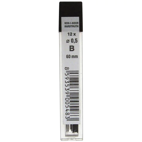 Грифели запасные 0,5 мм, B, KOH-I-NOOR, КОМПЛЕКТ 12 штук, 4152/B 415200B005PKRU