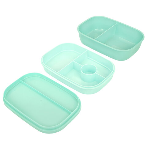 Ланч-бокс контейнер 3 секции, 8 отделений, 1,9 л, ложка, вилка, нож, 10х21х14 см, мятный, JOYLUX, 609350 - МСК «Форвард»