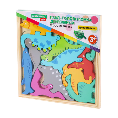Пазл деревянный развивающий для детей "Динозавры", 17х17 см, BRAUBERG KIDS, 665252 - МСК «Форвард»