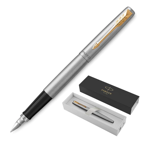 Ручка перьевая PARKER Jotter Stainless Steel GT, корпус серебристый, позолота, синяя, 2030948 НЕТ В НАЛИЧИИ
