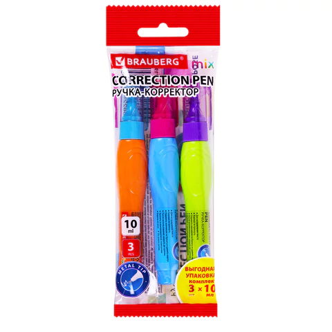 Ручка-корректор 10 мл ВЫГОДНАЯ УПАКОВКА, КОМПЛЕКТ 3 штуки, BRAUBERG MIX, 271921 - МСК «Форвард»