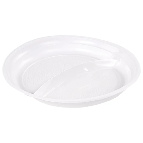 Одноразовые тарелки 2-х секционные КОМПЛЕКТ 100 шт. 220 мм, белые, ПП, холодное/горячее, LAIMA СТАНДАРТ, 608768 - МСК «Форвард»