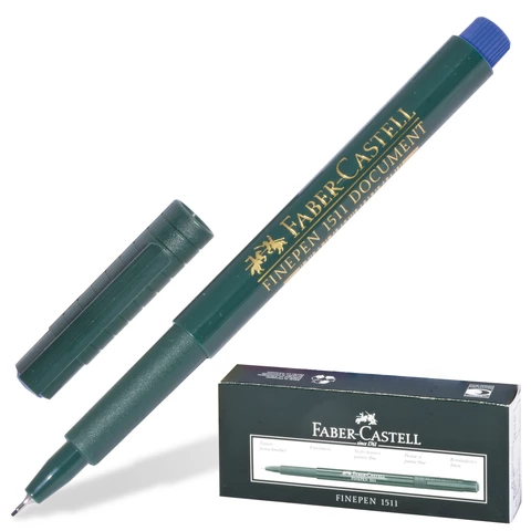 Ручка капиллярная (линер) FABER-CASTELL "Finepen 1511", СИНЯЯ, корпус темно-зеленый, линия письма 0,4 мм, 151151 140994 - МСК «Форвард»