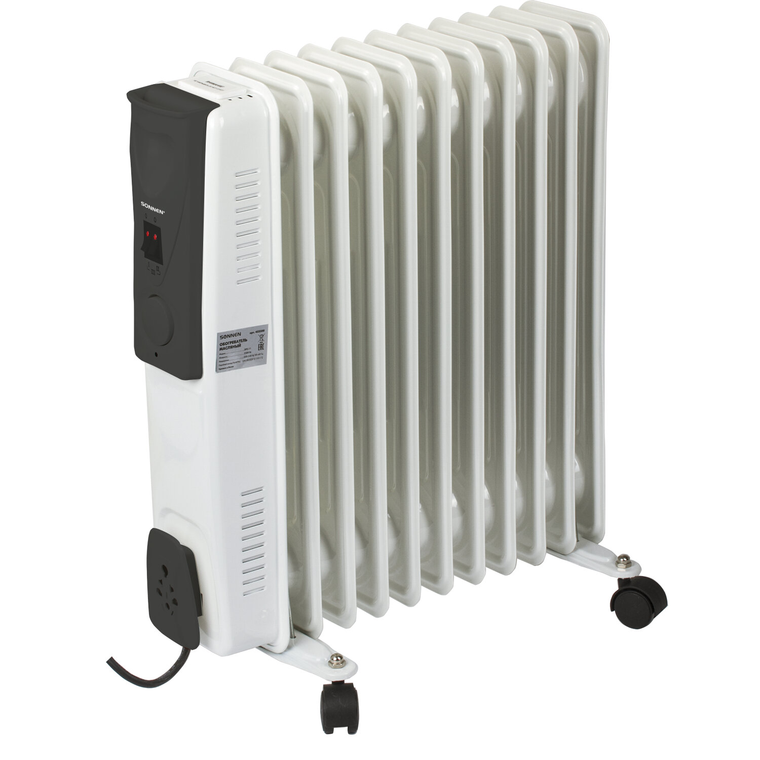 Обогреватель масляный SONNEN DFS-11, 2500Вт, 11 секций, белый, 453500