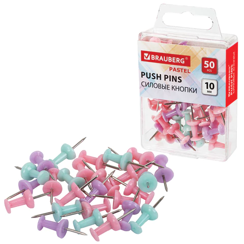 Силовые кнопки-гвоздики BRAUBERG PASTEL, пастельные цвета, 50 штук, 10 мм, 272758 - МСК «Форвард»