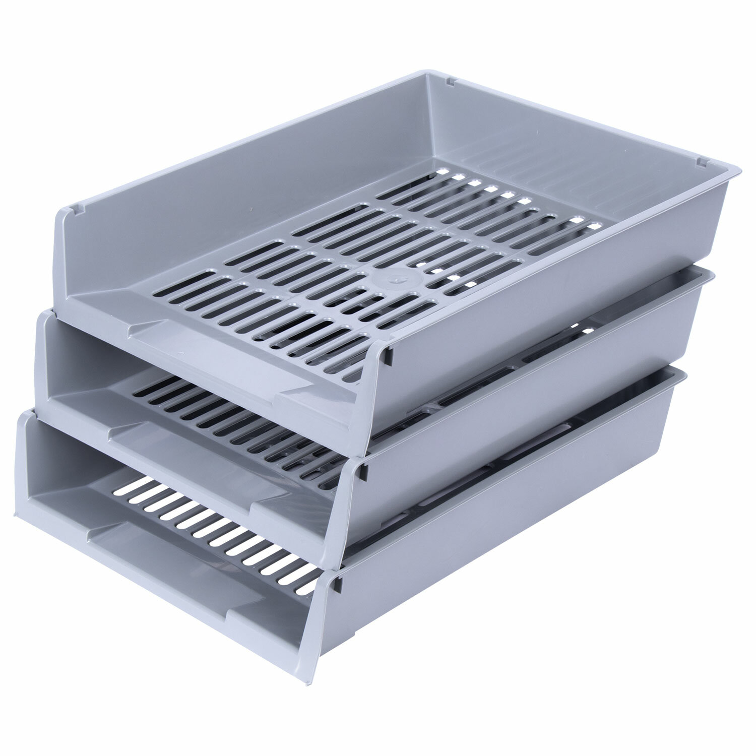 Лотки горизонтальные д/бумаг, КОМПЛЕКТ 3 шт, 340х270х70 мм, серый, BRAUBERG "Office", 237256