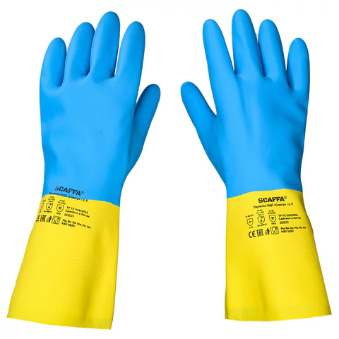 Перчатки латексно-неопреновые SCAFFA "Спектр", КЩС-1, хлопчатобумажное напыление, размер 9, L (большой), 00-01017727 701638 - МСК «Форвард»