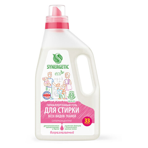 Гель для стирки универсальный 1л SYNERGETIC ГИПОАЛЕРГЕННЫЙ, биоразлагаемый, 109100 605563