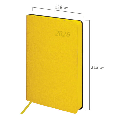 Ежедневник датированный 2026 А5 138x213 мм, BRAUBERG "Stylish", под кожу, гибкий, желтый, 117101 - МСК «Форвард»