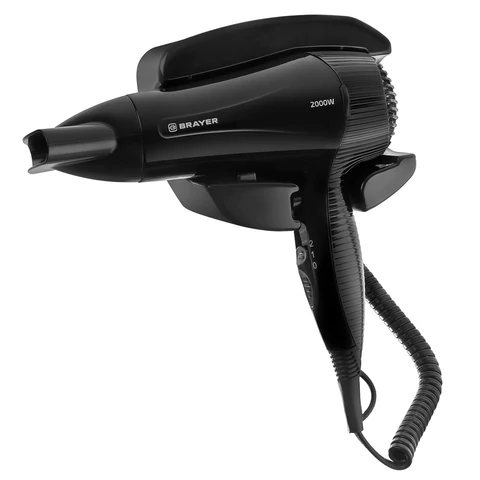 Фен для волос настенный BRAYER BR3021BK, 2000 Вт, пластик, 2 скорости, 2 температурных режима, черный 608945 - МСК «Форвард»