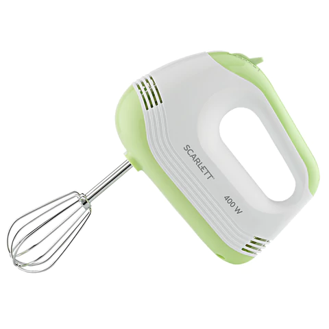 Миксер SCARLETT SC-HM40S15, 400 Вт, 5 скоростей, 2 венчика, 2 крюка для теста, белый/зеленый 455876