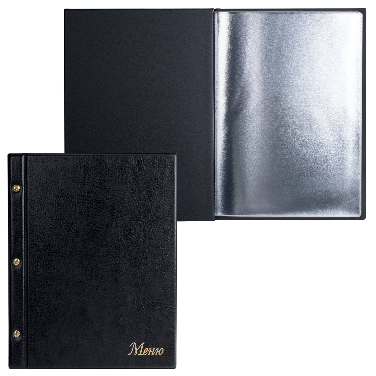 Папка "Меню" на трех винтах с 10 файлами, 220*320мм, черная, ДПС, 2273.М-107 235628