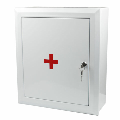 Шкафчик-аптечка металлический, навесной, внутренние перегородки, ключевой замок, 400x360x140 мм  290334 - МСК «Форвард»
