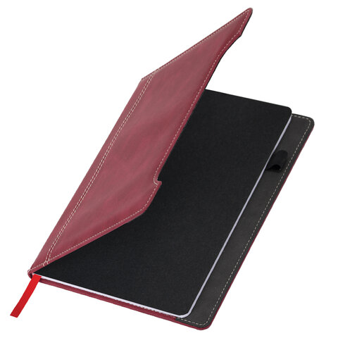 Блокнот А5 165x218 мм, BRAUBERG "Perfect", под кожу софт-тач, держатель для ручки, 80 листов, клетка, бордовый, 116616 - МСК «Форвард»