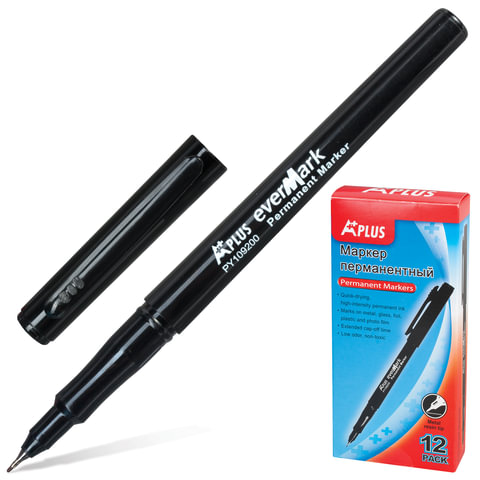 Маркер перманентный (нестираемый) BEIFA (Бэйфа)"A Plus",ЧЕРНЫЙ,ультратон.након.0,5мм,PY109200-CC-BK 150778