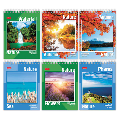 Блокнот МАЛЫЙ ФОРМАТ А6 110х145мм, 40л, гребень, лакированный, клетка, HATBER, Пейзажи, 40Б6B1гр В12 121467