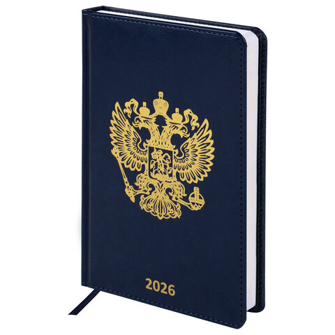 Ежедневник датированный 2026 А5 138х213 мм, BRAUBERG "State", под кожу, синий, 117416 - МСК «Форвард»