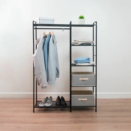 Вешалка-стеллаж ZMI "Валенсия-1", 1555х1090х300 мм, 7 полок, металл, черная, ГСВ1 Ч 700928   - МСК «Форвард»