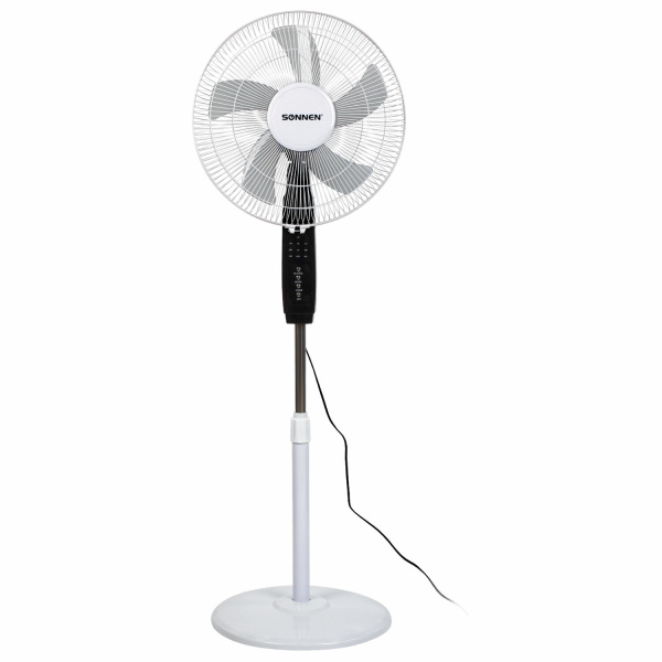 Вентилятор напольный, 3 режима, пульт ДУ, SONNEN TF-45W-40-520, d=40 см, 45Вт, белый, 454788 FS-40-5