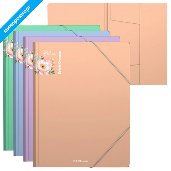 Папка на резинках ERICH KRAUSE "Matt Pastel Bloom", до 300 листов, ассорти, 600 мкм, 61202 272940