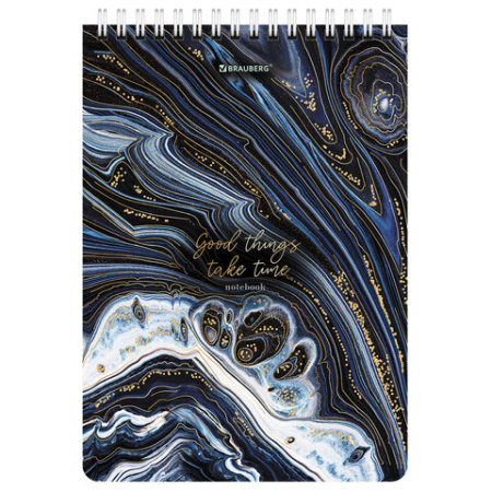 Блокнот А5 (146х206 мм), 80 л., гребень, картон, жесткая подложка, клетка, BRAUBERG, "Marble", 114386 - МСК «Форвард»