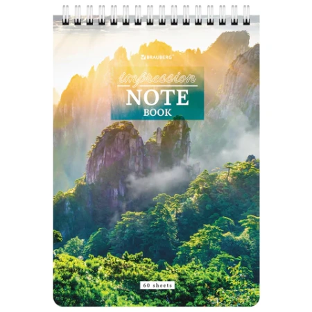 Блокнот А5 (146х206 мм), 60 л., гребень, картон, жесткая подложка, клетка, BRAUBERG, "Горные пейзажи", 114367 - МСК «Форвард»