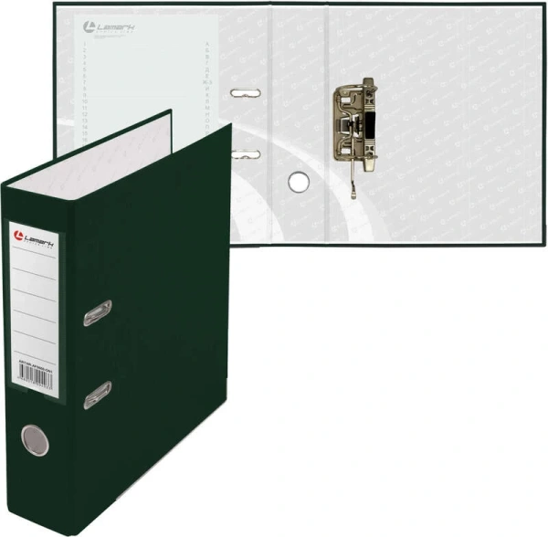 Папка регистратор 80мм А4 РР зеленая, металлическая окантовка, карман AF0600-GN1/AF0600-GN1 Lamark (Ламарк) 128/73307 - МСК «Форвард»