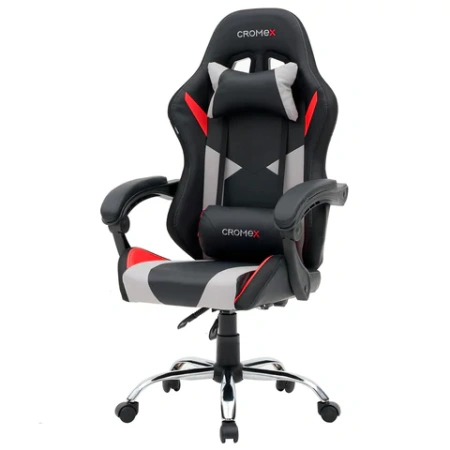 Кресло компьютерное CROMEX (КРОМЕКС) "Quantum GM-155 RGB", подсветка, две подушки, экокожа, черное/красное/серое, 532955 - МСК «Форвард»