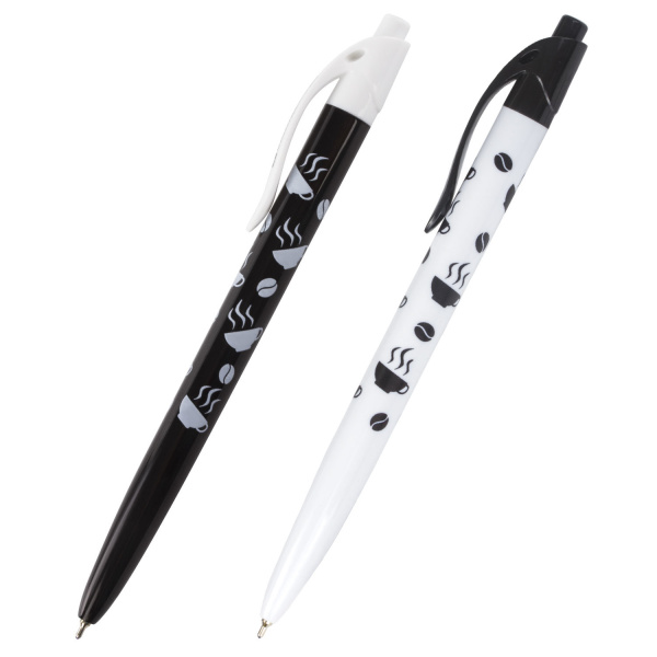 Ручка шариковая масляная автомат. BRAUBERG BLACK&WHITE Coffee, СИНЯЯ, 0,7мм, линия 0,35мм, 142659