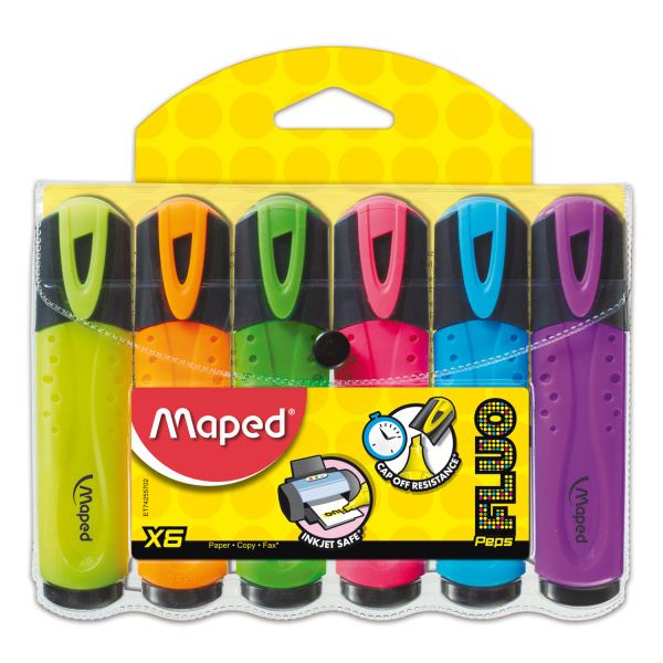 Набор текстовыделителей MAPED (Франция) 6 шт., АССОРТИ, "Fluo Pep's Classic", линия 1-5 мм,742557 150773