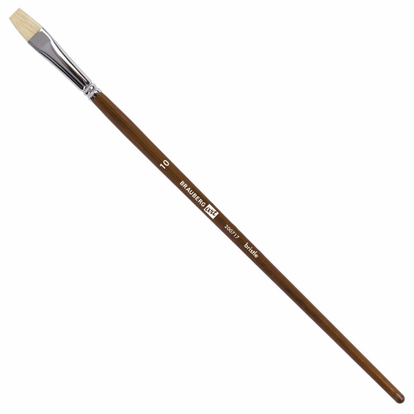 Кисть художественная профессиональная BRAUBERG ART CLASSIC, щетина, плоская, № 10, длинная ручка 200717