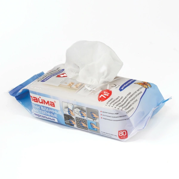 Салфетки влажные хозяйственные LAIMA "УНИВЕРСАЛЬНЫЕ "7 в 1",  антибактериальные, 80 штук, 605659