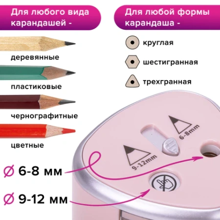 Точилка электрическая BRAUBERG DUAL (для 2 диаметров карандашей!), 4 батарейки АА, розовая, 270579 - МСК «Форвард»