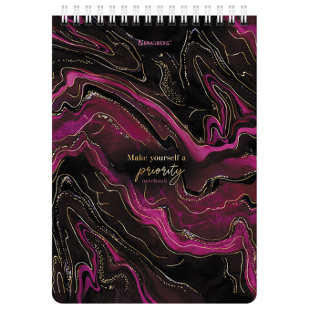 Блокнот А5 (146х206 мм), 80 л., гребень, картон, жесткая подложка, клетка, BRAUBERG, "Marble", 114386 - МСК «Форвард»