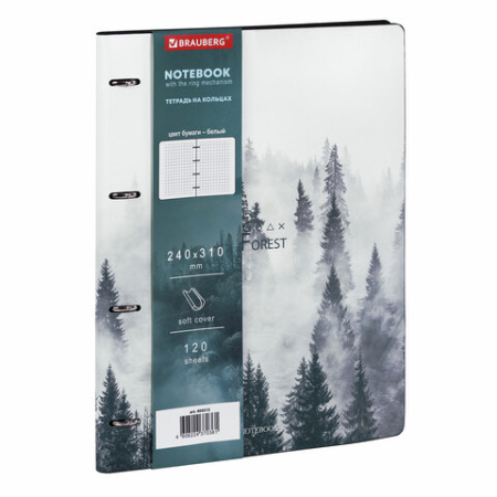 Тетрадь на кольцах БОЛЬШАЯ А4 (240х310 мм), 120 л., под кожу, BRAUBERG VISTA, "Туман", 404515 - МСК «Форвард»