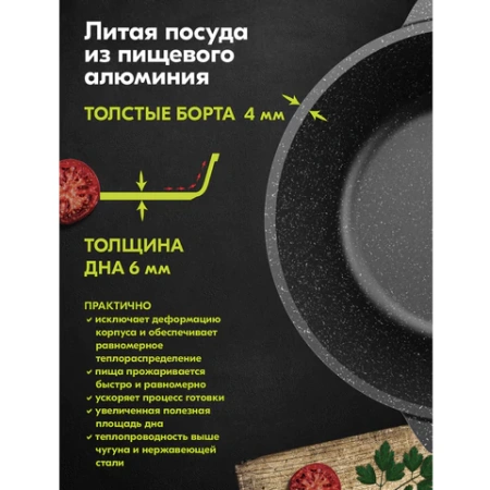 Кастрюля 4 л с жаропрочной крышкой 24 см, антипригарное покрытие, МЕЧТА "Гранит Black", 44802 700721 - МСК «Форвард»