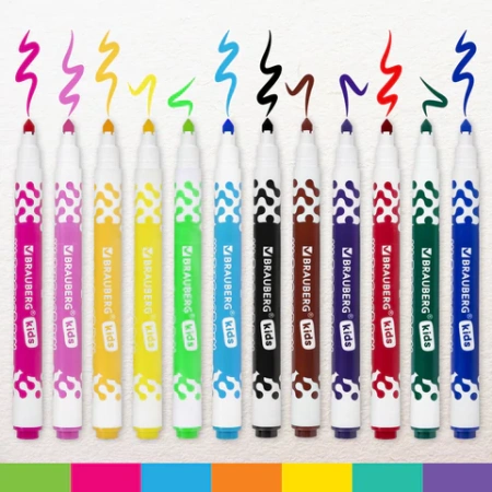 Фломастеры в портфельчике утолщенные 12 цветов, вентилируемый колпачок, BRAUBERG KIDS, 152185 - МСК «Форвард»