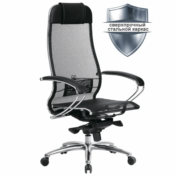 Кресло офисное МЕТТА "SAMURAI" S-1.04, сверхпрочная ткань-сетка, черное 531524